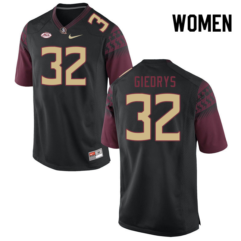 Women #32 Jeremiah Giedrys Florida State Seminoles College Football Jerseys Stitched-Black